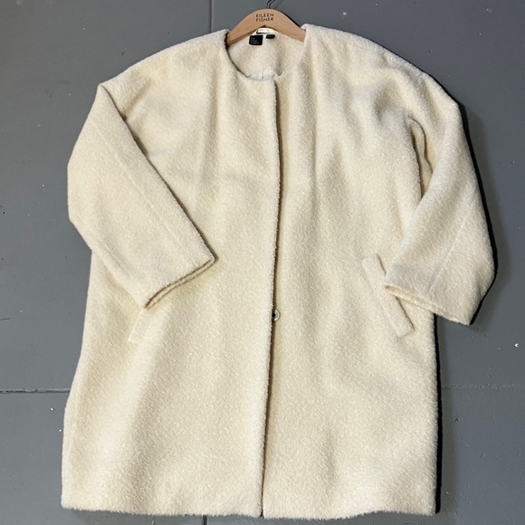 Lux Eileen Fisher Ivory Alpaca Wool Cocoon Coat - Picture 9 of 12